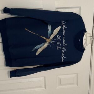 Women's Long Sleeve Tee with Dragonfly Design - Navy